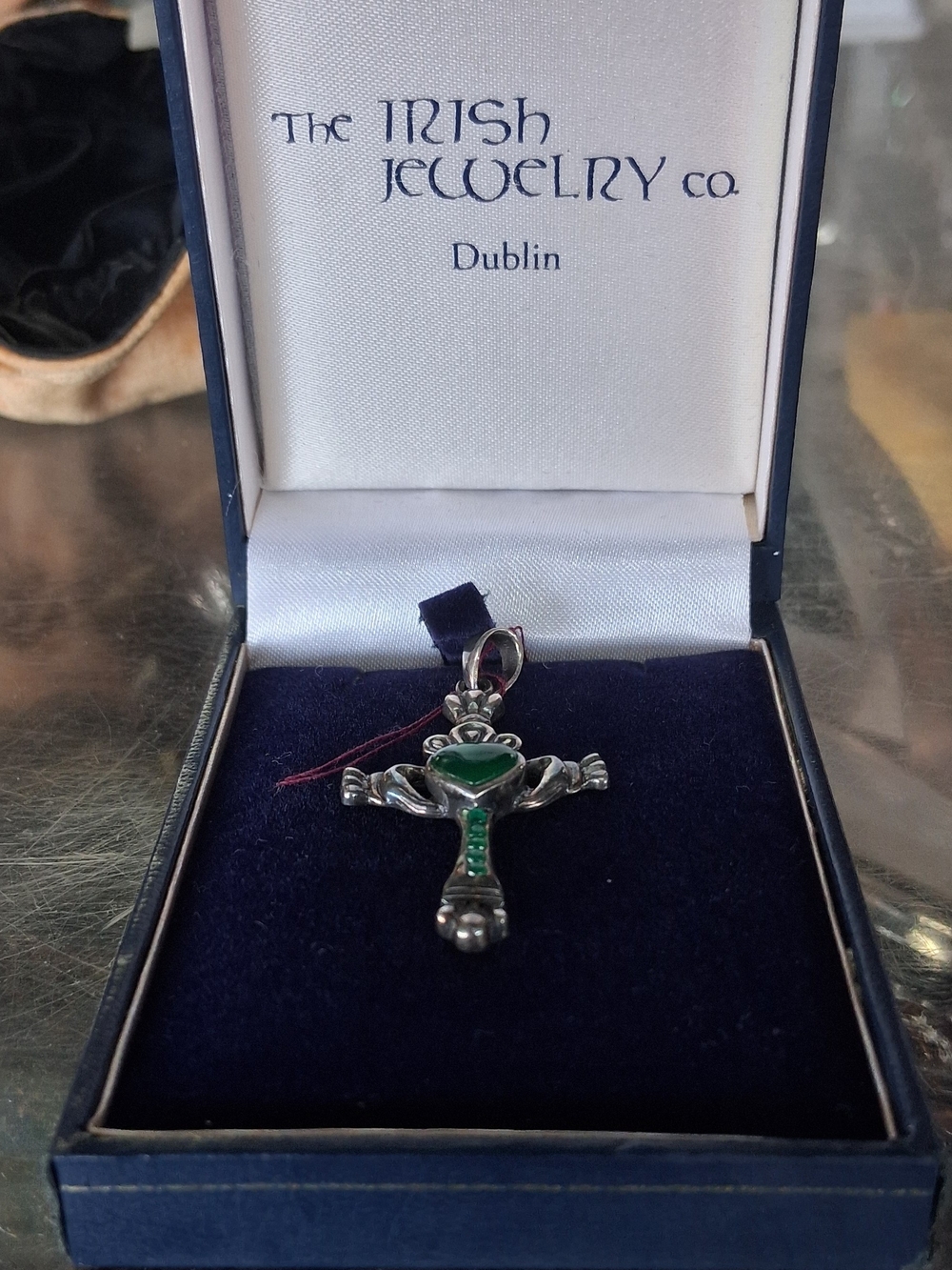 Green Enamel Claddagh Cross Pendant Necklace